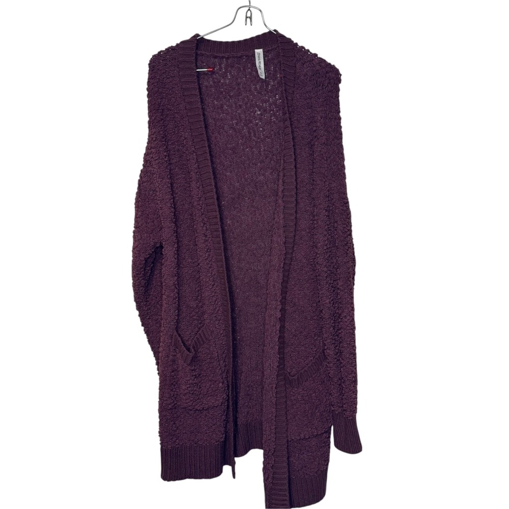 Zenana Premium Mens Sweater Open Long Popcorn Cardigan Knitted Pockets Wine XL